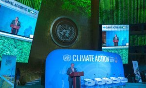 الأمين العام للأمم المتحدة أنطونيو غوتيريش في حفل افتتاح قمة العمل المناخي في 23 أيلول/سبتمبر 2019.