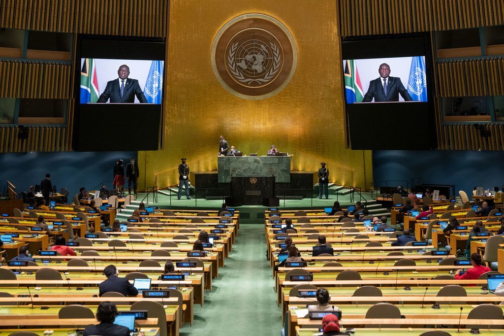 南非总统拉马福萨在联大第76届会议一般性辩论发表讲话。