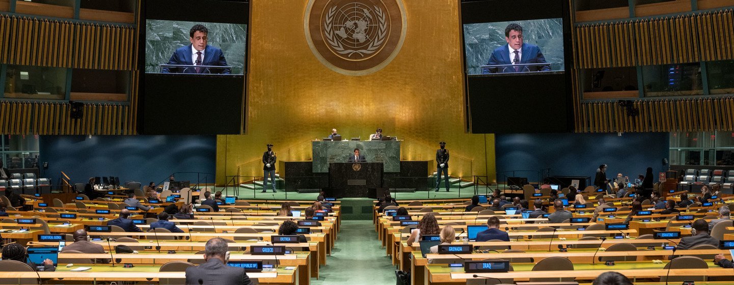 President Mohamed Younis Menfi of the Presidency Council of the Government of National Unity, State of Libya, addresses the general debate of the UN General Assembly’s 76th session.