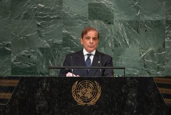 巴基斯坦总理穆罕默德·夏巴兹·谢里夫在一般性辩论上发言。