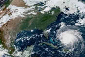 A satellite image shows Hurricane Fiona moving towards the United States Atlantic coast.
