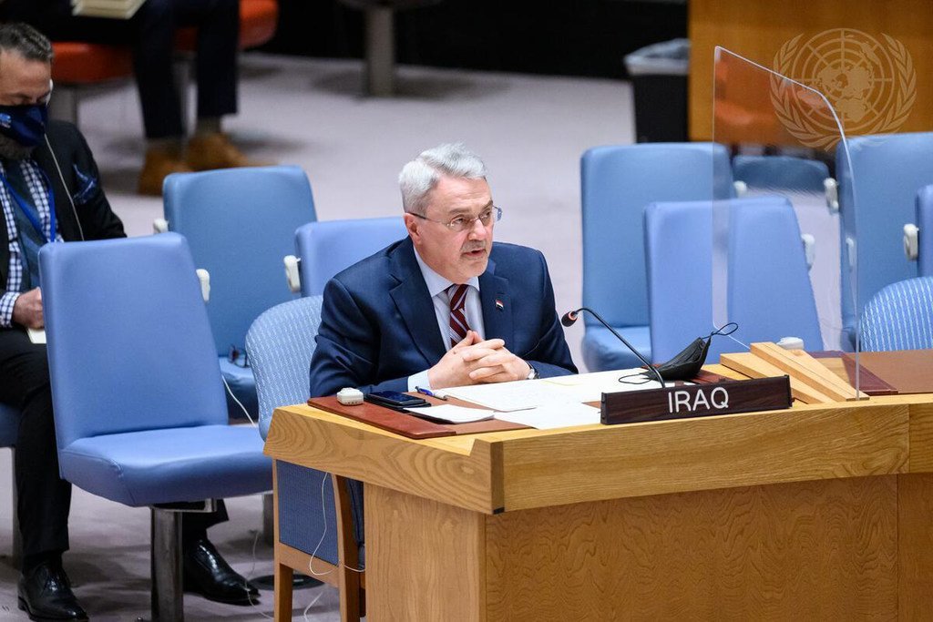 محمد حسين بحر العلوم، المندوب الدائم للعراق لدى الأمم المتحدة، يلقي كلمة أمام جلسة مجلس الأمن بشأن الوضع في العراق.