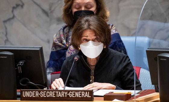 Rosemary DiCarlo, Under-Secretary-General for Political and Peacebuilding Affairs, briefs UN Security Council members on the situation in Libya.