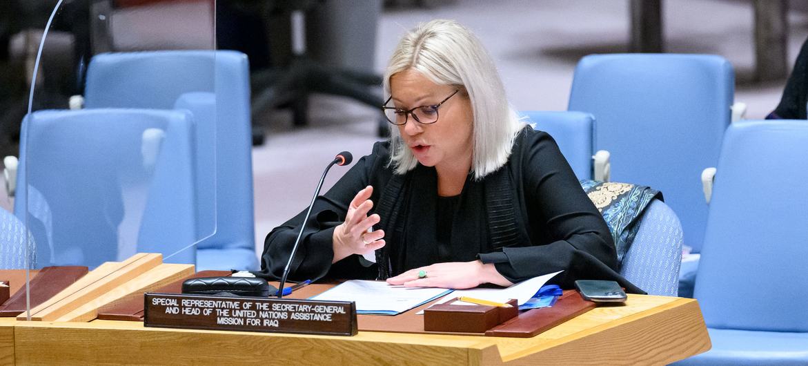 Jeanine Hennis-Plasschaert, Special Representative of the Secretary-General and Head of the UN Assistance Mission for Iraq, briefs the Security Council on the situation in the country.