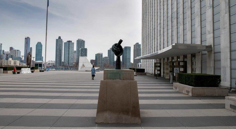 The Visitors Plaza at United Nations Headquarters would normally be bustling with people.