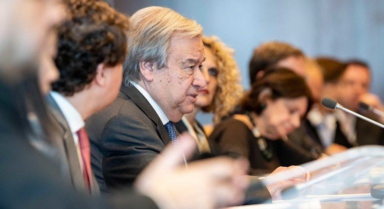 Secretary-General António Guterres (centre) chairs a meeting on the Coronavirus (COVID-19) outbreak. 