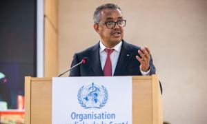 Dr Tedros, Director-General of the World Health Organization, speaks following his re-election during the 75th World Health Assembly at the United Nations in Geneva, Switzerland.