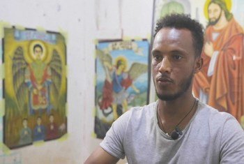 Solomon Gebreyonas Alema, mkimbizi kutoka Eritrea huko Libya akitumia kipaji chake cha usanii kujipa faraja na matumaini wakati huu wa karantini ya COVID-19.