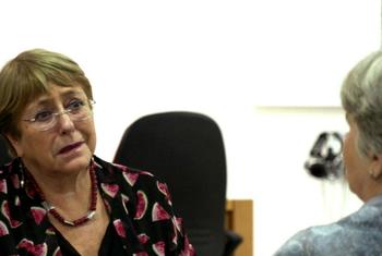UN Human Rights Chief Michelle Bachelet  listens to a mother of Srebrenica, Bosnia and Herzegovina.