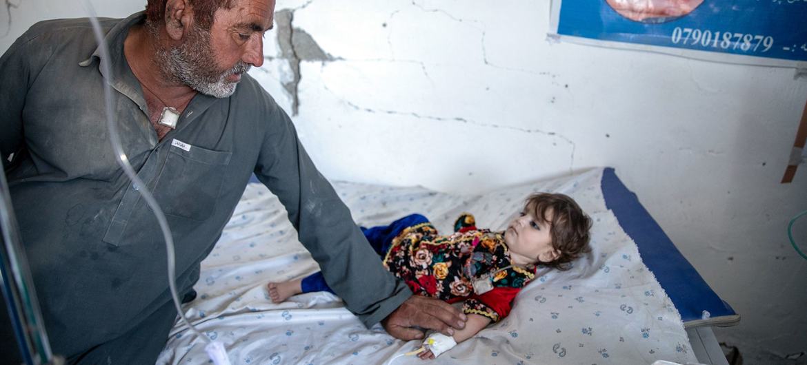 A one-year-old girl is in an emergency medical hospital after being pulled from the rubble of a collapsed house, which was destroyed in an earthquake in Paktika province, Afghanistan.