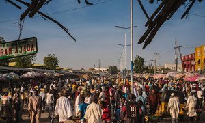A street scene at a market in northeast Nigeria.
