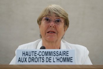 La Alta COmisionada de los Derechos HUmanos, Michelle Bachelet, se dirige al Consejo de Derechos Humanos