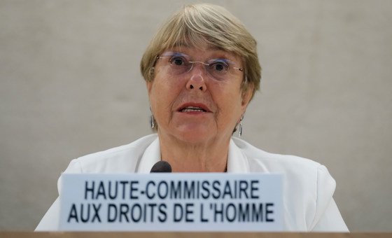 UN High Commissioner for Human Rights Michelle Bachelet addresses the Human Rights Council Special Session connected  Afghanistan. 