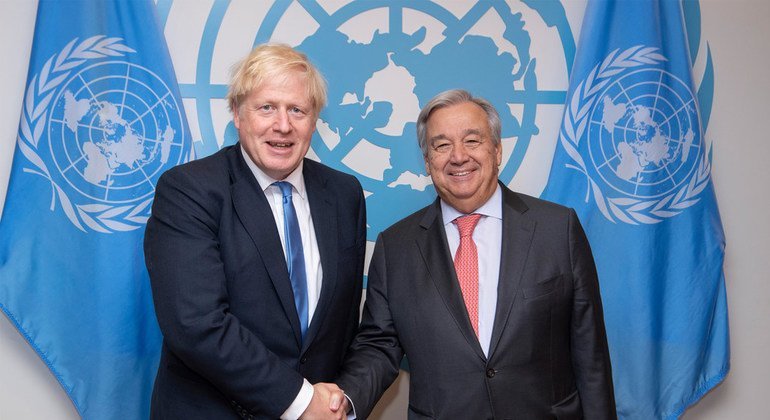 联合国秘书长古特雷斯会见英国首相约翰逊。