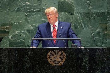 الرئيس الأمريكي دونالد ترامب في مداولات الجمعية العامة للأمم المتحدة المناقشة العامة للدورة 74 .