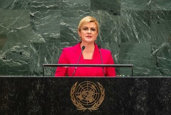 2019年9月24日，克罗地亚共和国总统基塔罗维奇在联合国大会第74届会议一般性辩论中发言。 