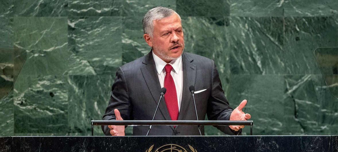العاهل الأردني الملك عبد الله الثاني بن الحسين مخاطبا قادة العالم في اجتماعات الجمعية العامة للأمم المتحدة