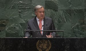 Secretário-geral da ONU, António Guterres, na sala da Assembleia Geral, em Nova Iorque.