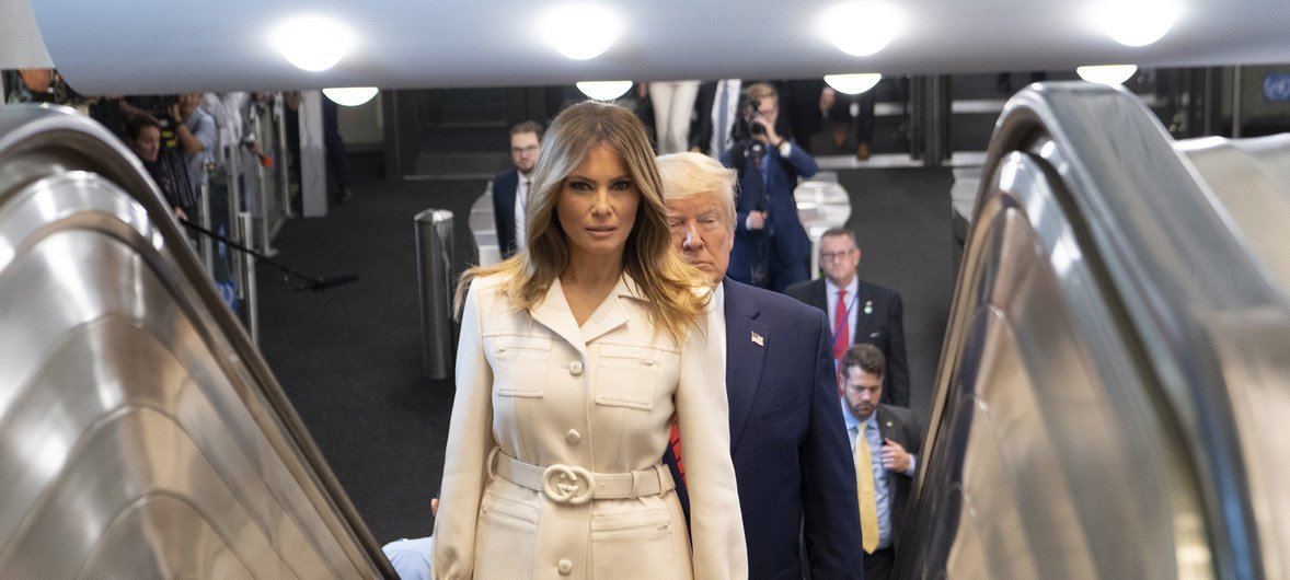 A Primeira Dama dos Estados Unidos da América, Melania Trump, e o Presidente Donald J. Trump, chegam às Nações Unidas para a 74ª sessão da Assembleia Geral.
