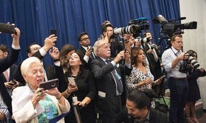 The media covers the arrival of guests at the annual lunch for UN Member States hosted by Secretary-General António Guterres.  