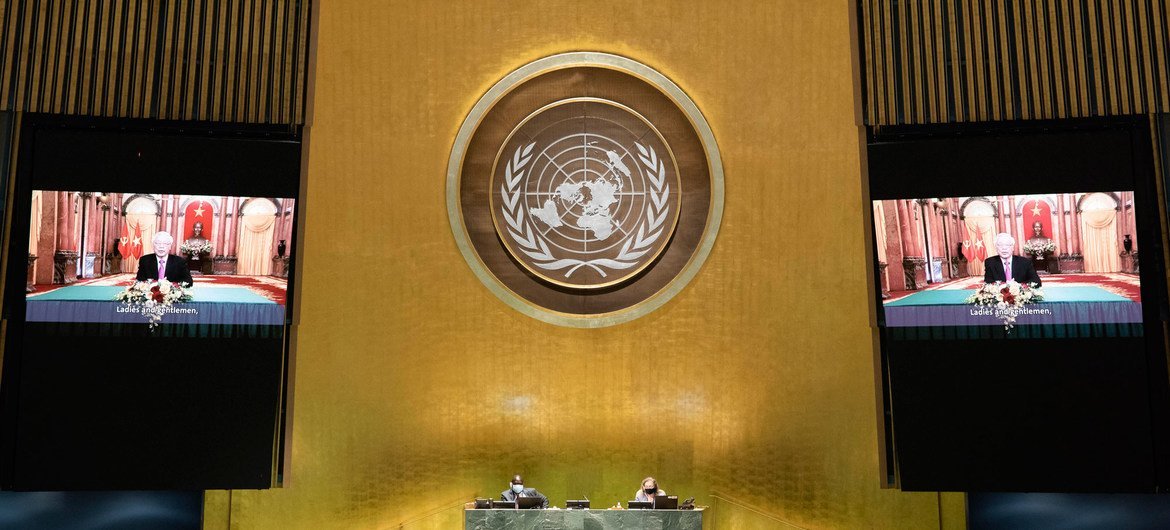 越南国家主席阮富仲在联合国大会第75届会议上发表视频讲话。
