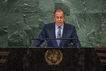 Foreign Minister Sergey V. Lavrov of the Russian Federation addresses the general debate of the General Assembly’s seventy-seventh session.