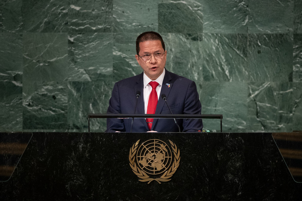 El ministro de Relaciones Exteriores de Venezuela, Carlos Faría Tortosa, habla en la Asamblea General.