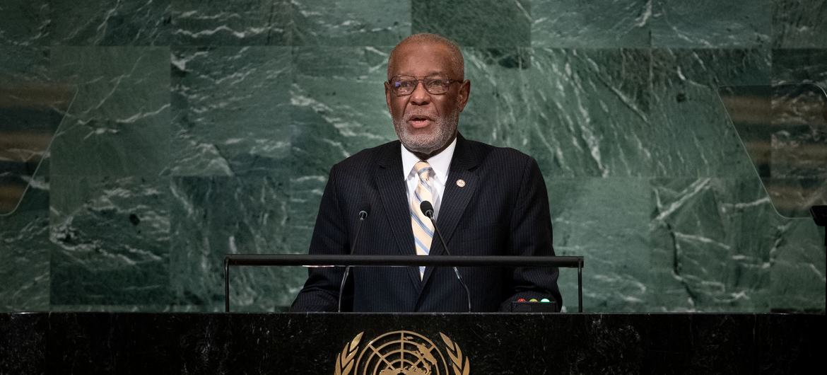 Le ministre des Affaires étrangères d'Haïti, Jean Victor Geneus, lors du débat général de l'Assemblée générale des Nations Unies.