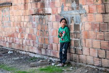 A young boy in the rural area of Al-Hasakeh who fled hostilities in Ras Al-Ain, northeast Syria.
