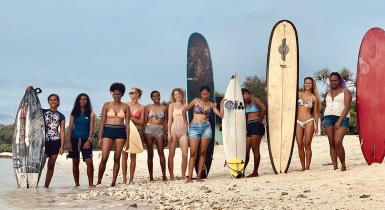 Young women surfers in Vanuatu