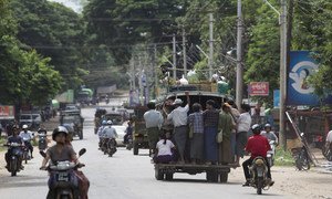 Migrant workers commute to their workplace in the Mandalay region. (file)