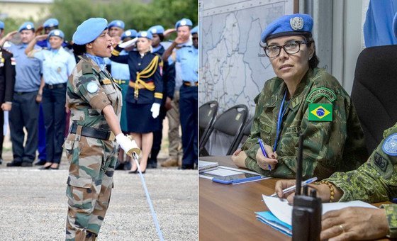 Ganhadoras do Premio Defensora Militar da Igualdade de Gênero de 2020, a major Suman Gawani e a comandante Carla Monteiro de Castro Araújo.