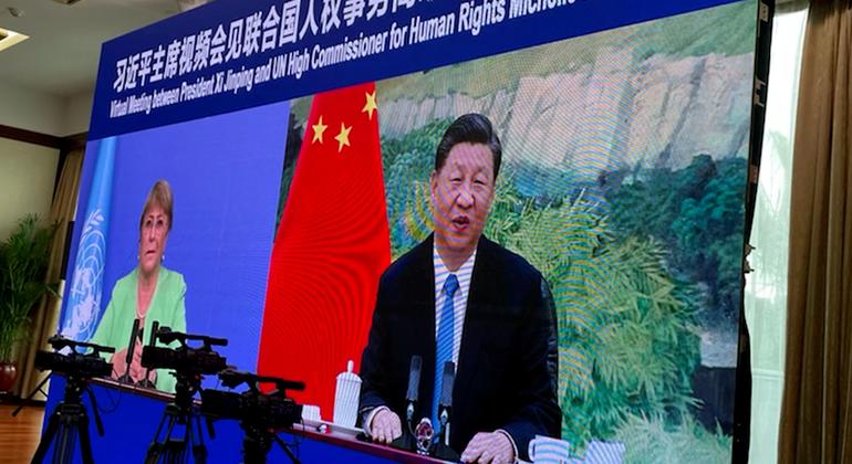 Michele Bachelet durante encontro virtual com presidente da China, Xi Jinping. 