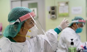 COVID-19 frontline workers wear personal protective equipment at a hospital in Thailand. (file)