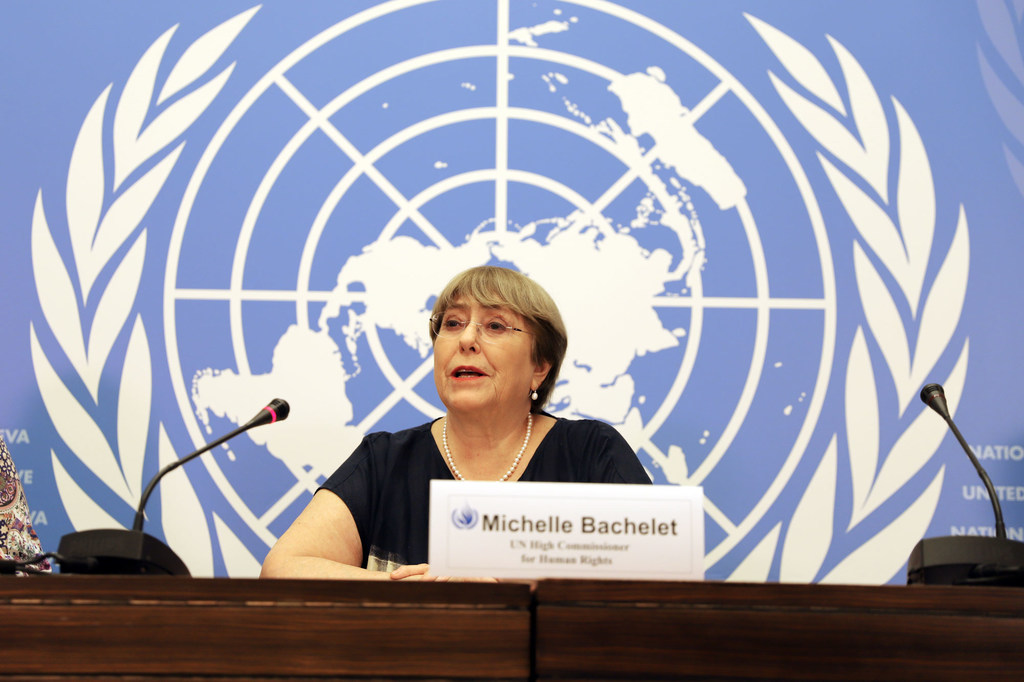 Michelle Bachelet en la rueda de prensa para hacer balance de su mandato en Ginebra