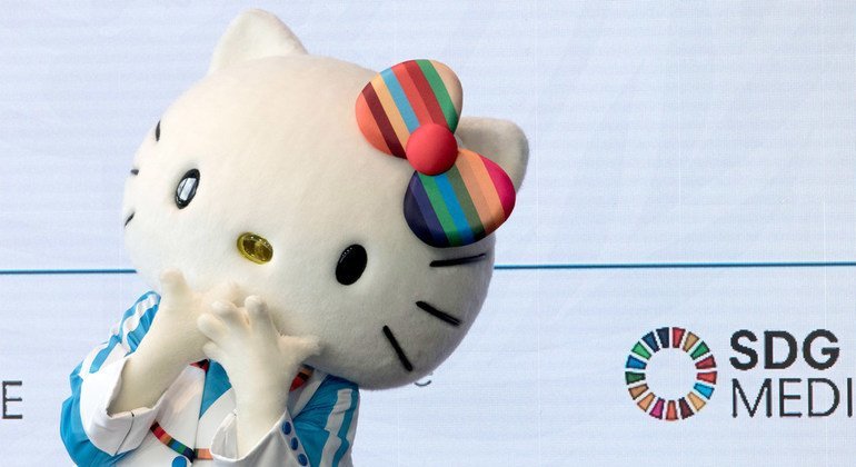 联合国大会第74届会议可持续发展目标媒体区迎来人气访客凯蒂猫。