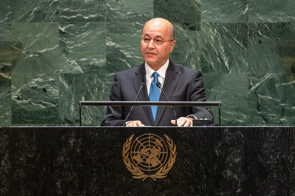 برهم صالح، رئيس جمهورية العراق، يلقي كلمة في الجلسة 74 من المناقشة العامة للجمعية العامة للأمم المتحدة.