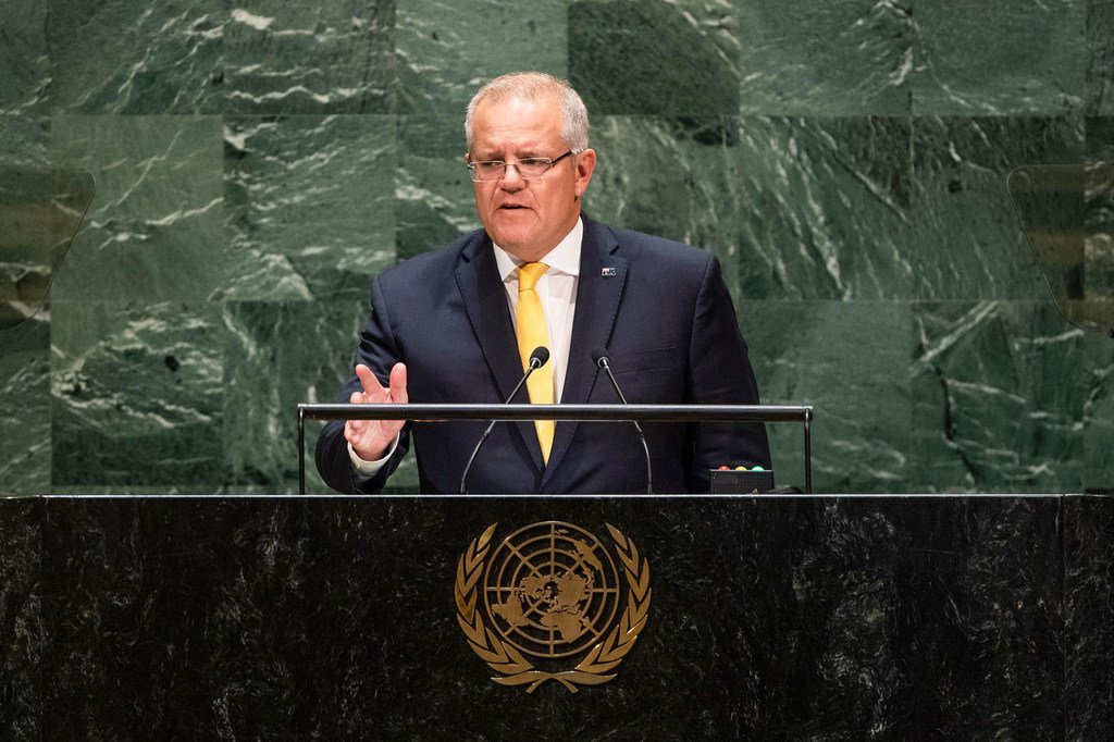 澳大利亚总理莫里森在联大第74届会议一般性辩论发言。