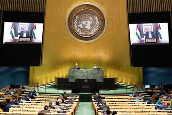 El presidente del Estado de Palesinta, Mahmoud Abbas, en su discurso a la Asamblea General de la ONU