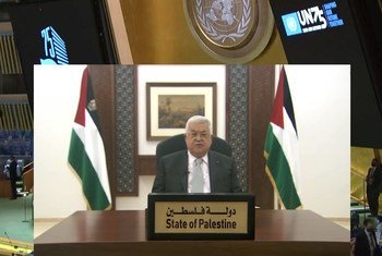  محمود عباس، رئيس دولة فلسطين، في المناقشة العامة للدورة الخامسة والسبعين للجمعية العامة. 