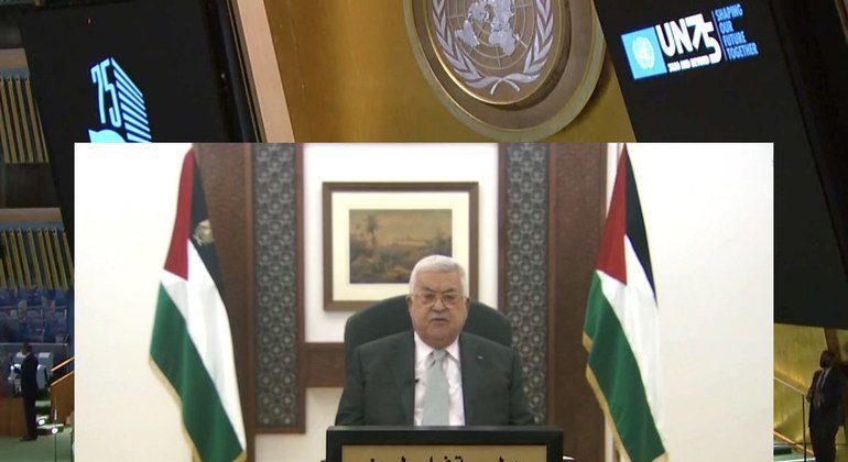  محمود عباس، رئيس دولة فلسطين، في المناقشة العامة للدورة الخامسة والسبعين للجمعية العامة. 