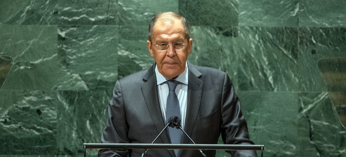 Sergey V. Lavrov, ministre des Affaires étrangères de la Fédération de Russie, prend la parole lors du débat général de la 76e session de l'Assemblée générale des Nations Unies.