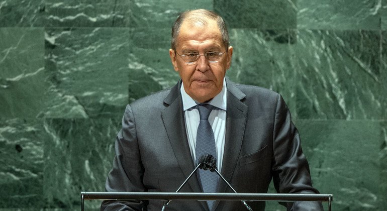 Sergey V. Lavrov, ministre des Affaires étrangères de la Fédération de Russie, prend la parole lors du débat général de la 76e session de l'Assemblée générale des Nations Unies.