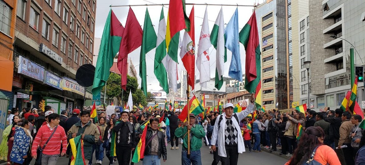 Protestos nas ruas de La Paz, na Bolívia, em outubro de 2019.