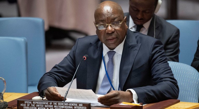 Mankeur Ndiaye, Représentant spécial de l'ONU en République centrafricaine et chef de la MINUSCA, présente un exposé au Conseil de sécurité (archives).