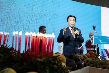 粮农组织总干事屈冬玉在庆祝该组织成立74周年暨“世界粮食日”展览开幕之际发表致辞。