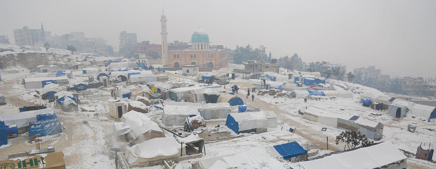 A snow-laden displaced persons camp in Selkin city, northwest Syria.