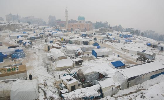 A snow-laden displaced persons camp in Selkin city, northwest Syria.