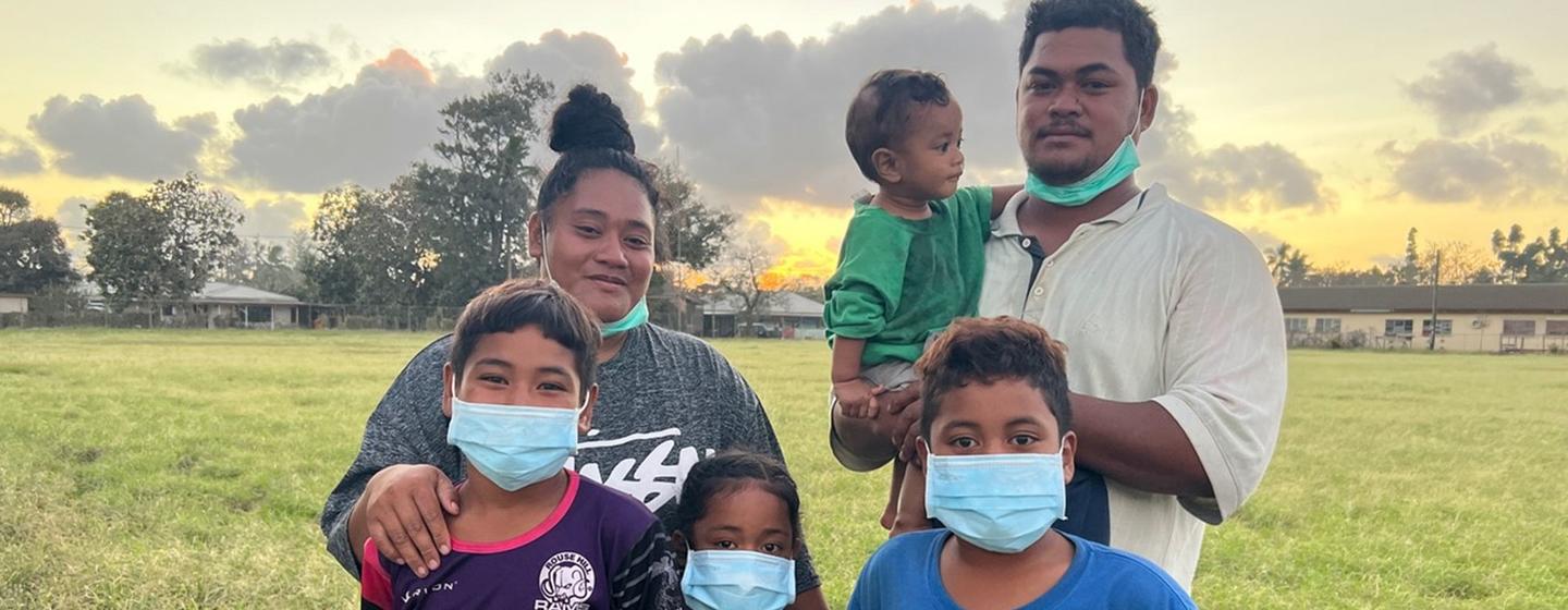 Pauline Vaiangina along with her husband and children in Mango island, Tonga.