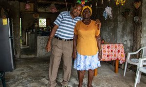 Colombian refugee Agapito Escobar with his wife, Wilma, at home in San Lorenzo, Ecuador.